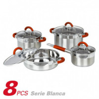 Bateria de Cocina Inox Serie Blanca LARRYHOUSE 8 Pcs