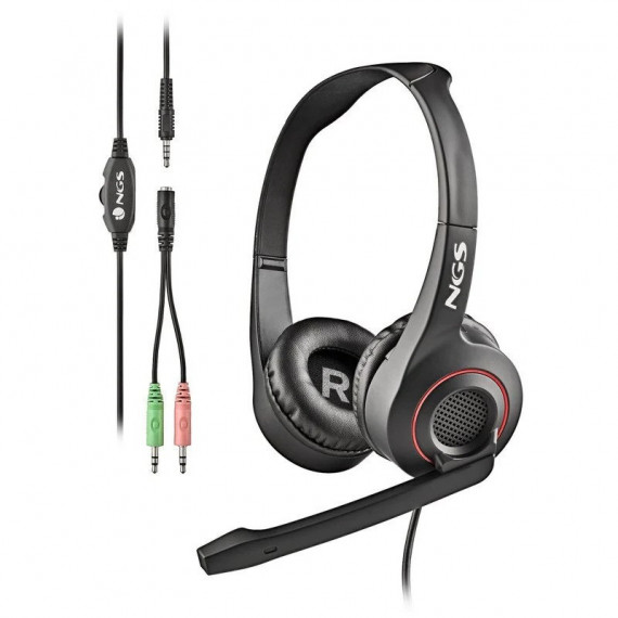 Auriculares + Microfono NGS MSX10PRO Jack 3.5MM Black + Adaptador Doble Jack