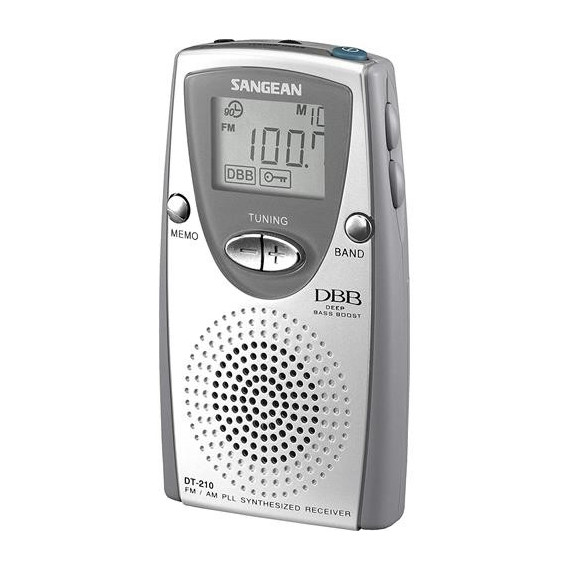 SANGEAN Radio Digital Bolsillo DT-210 Am/fm Plata con Auriculares