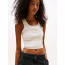 Tjw Crop Stripe Tank Oatmeal Htr / Strip  TOMMY JEANS