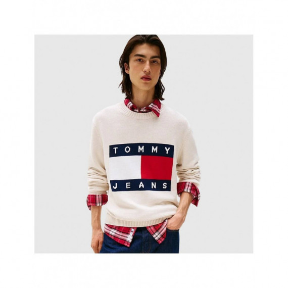 Tjm Reg Melange Flag Sweater Ancient Whi  TOMMY JEANS