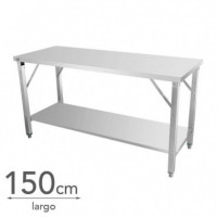 Mesa de Trabajo Inox Plegable con Estante LARRYHOUSE 150X60X80 Cm