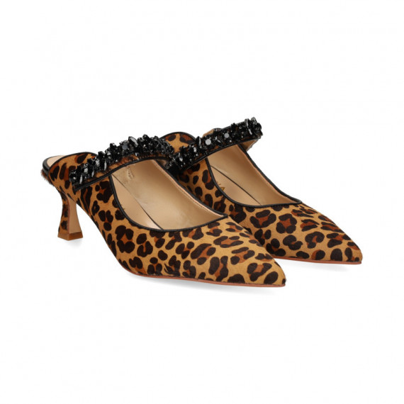 Mule Tira Strass Leopardo Camel  ALMA EN PENA