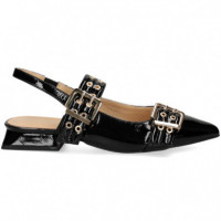 sin Talon 2 Hebillas Charol Blco/negro  ALMA EN PENA