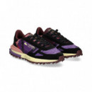 Dep.argollas Piel+nylon Negro+violeta  LACOSTE