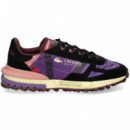 Dep.argollas Piel+nylon Negro+violeta  LACOSTE