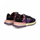 Dep.argollas Piel+nylon Negro+violeta  LACOSTE