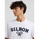 Camisetas Hombre Camiseta SILBON Media Raqueta Blanca