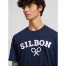 Camisetas Hombre Camiseta SILBON Media Raqueta Azul Marino
