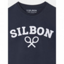 Camisetas Hombre Camiseta SILBON Media Raqueta Azul Marino