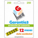 GARANTÍA3 Cover hasta 250 Euros - 12 Meses Daño Accidental  GARANTIA3