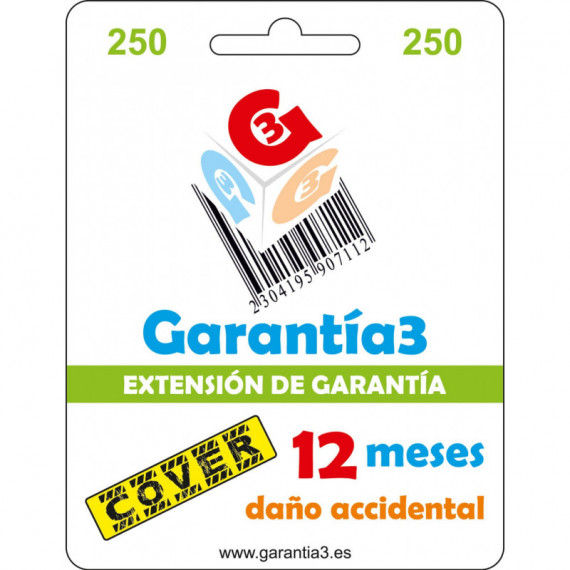 GARANTÍA3 Cover hasta 250 Euros - 12 Meses Daño Accidental  GARANTIA3