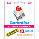 GARANTÍA3 Cover hasta 500 Euros  - 12 Meses Daño Accidental  GARANTIA3
