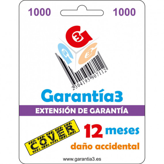 GARANTÍA3 Cover hasta 1000 Euros  - 12 Meses Daño Accidental  GARANTIA3