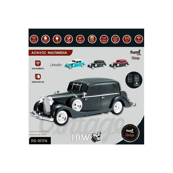 SAMI Altavoz Inalambrico Vintage Coche Lincoln 10W RS-9111 Azul,tws,fm,usb,micro Sd