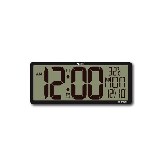 SAMI Reloj de Pared y Sobremesa Digital Xl LD-12507 con Temperatura,multi Idiomas Negro