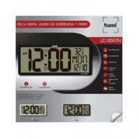 SAMI Reloj De Pared Y Sobremesa Digital XL LD-12507 Con Temperatura,Multi Idiomas Negro
