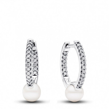 PANDORA Pendientes de Aro Perla Cultivada de Agua Dulce y Pavé 293171C01