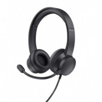 TRUST Auriculares Diadema Ajustable USB con Micro HS-201 Negro Microfono Incorporado - Conector USB
