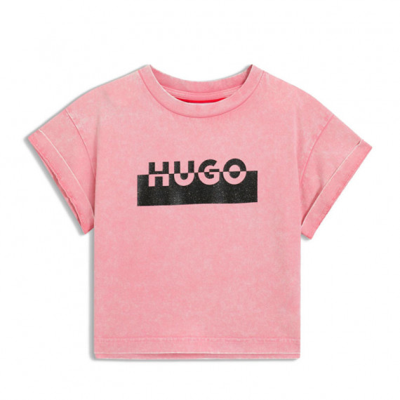 Camiseta de Algodón con Logo Dividido Kids  HUGO BOSS