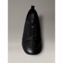 Retro Runner Sock Laceup Lth Triple Black  CALVIN KLEIN