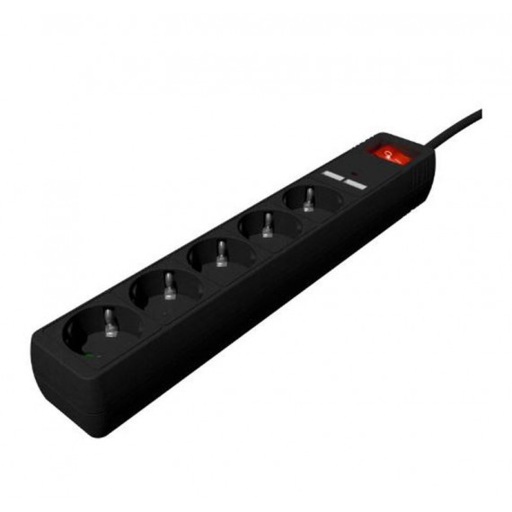 GEMBIRD Regleta 5 Tomas con Interruptor/ Negro 1.5M USB 2A
