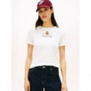 Varsity Crest Slim Ss Tee Ecru  TOMMY HILFIGER