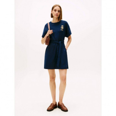 Gold Crest Belted Tee Dress Dark Night N  TOMMY HILFIGER