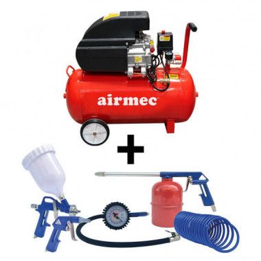 Pack Compresor 50 Litros + Kit Pistola 5 Piezas AIRMEC