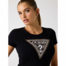 Camiseta Logotipo Triángulo Pitón Corte Slim de GUESS