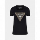 Camiseta Logotipo Triángulo Pitón Corte Slim de GUESS