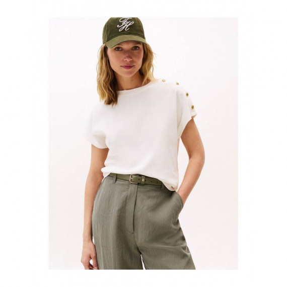 Gold Button Ss Tee Ivory Silk  TOMMY HILFIGER