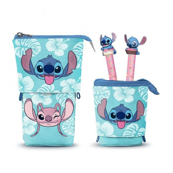 Estuche Vertical Stitch y Angel + 2 Boligrafos Disney  KARACTER MANIA
