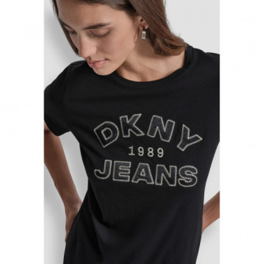 Camiseta DKNY Jeans de Satén con Logo de Cadeneta y Cuello Redondo