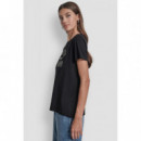 Camiseta DKNY Jeans de Satén con Logo de Cadeneta y Cuello Redondo