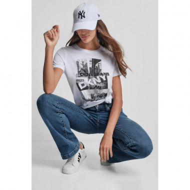Camiseta Fotográfica con Logo Adornado de DKNY