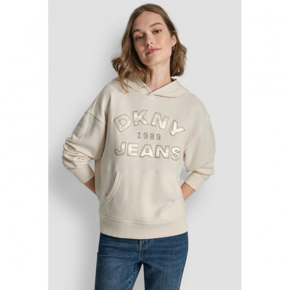 Sudadera con Capucha y Logo de Cadeneta Aplicado en Satén de DKNY Jeans