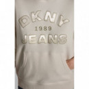 Sudadera con Capucha y Logo de Cadeneta Aplicado en Satén de DKNY Jeans