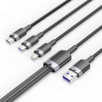 VENTION Cable 3 en 1 Usb-a 2.0 - Usb-c/lightning/micro-b 1.5M Aluminio Negro