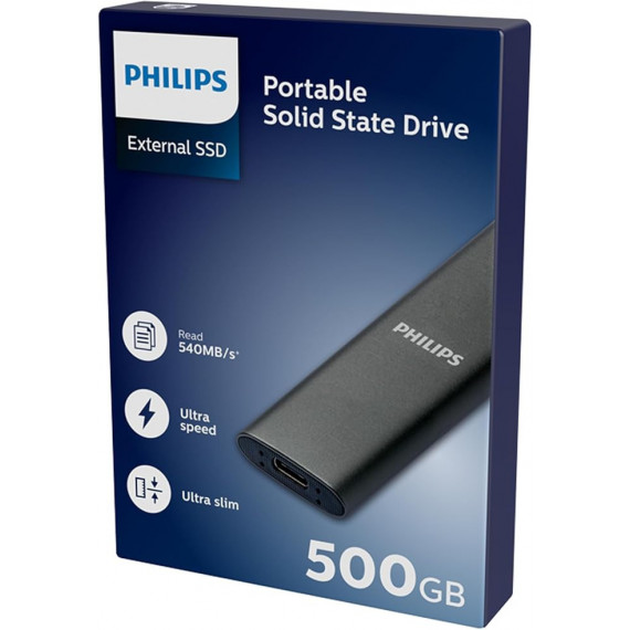 Disco Ssd PHILIPS 500GB Usb-c/usb 3.0 / 540MB Ultra Slim Gris
