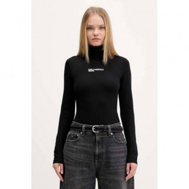 KLJ FITTED ROLL NECK TOP BLACK
