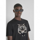 Camiseta Regular Fit en Jersey de Algodón con Estampado de Tigre Flocado de ANTONY MORATO