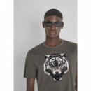 Camiseta Regular Fit en Jersey de Algodón con Estampado de Tigre Flocado de ANTONY MORATO