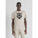 Camiseta Regular Fit en Jersey de Algodón con Estampado de Tigre Flocado de ANTONY MORATO