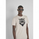 Camiseta Regular Fit en Jersey de Algodón con Estampado de Tigre Flocado de ANTONY MORATO