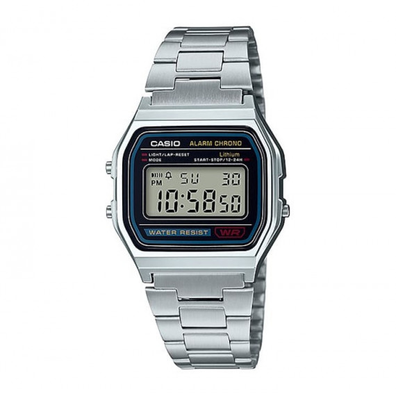 CASIO A158WA-1D Reloj Digital Retro – Acero Inoxidable, Cronómetro, Alarma, Luz Led