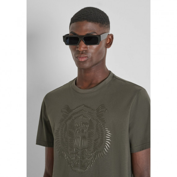 Camiseta Regular Fit en Jersey de Algodón con Estampado de Tigre Reflectante de ANTONY MORATO