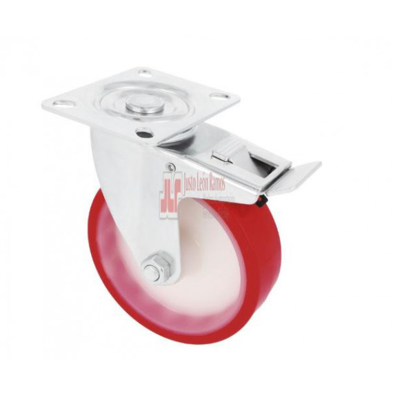 Rueda Con Pletina Freno 2540 - 160x40 Roja