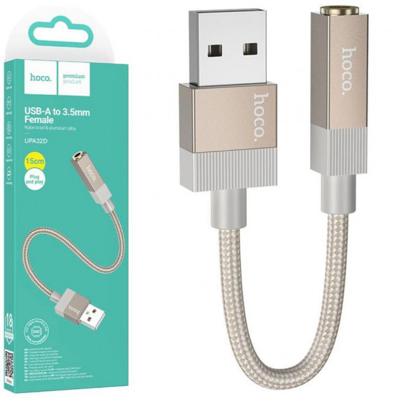 HOCO UPA32D Clever Conversor Audio USB a Jack 3.5MM Dorado