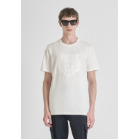 Camiseta Regular Fit en Jersey de Algodón con Estampado de Tigre Engomado de ANTONY MORATO